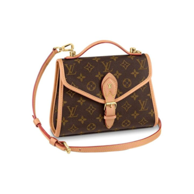 LOUIS VUITTON IVY 复古翻盖可调节可拆卸肩带经典老花 帆布拼天然牛皮 邮差包手提包单肩包斜挎包 女款 棕色