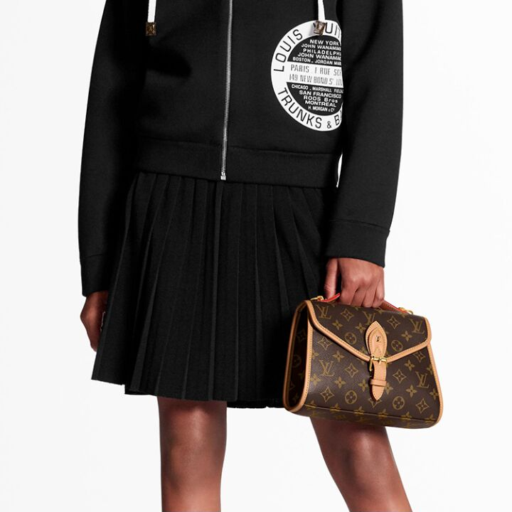 LOUIS VUITTON IVY 复古翻盖可调节可拆卸肩带经典老花 帆布拼天然牛皮 邮差包手提包单肩包斜挎包 女款 棕色
