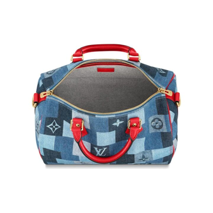 LOUIS VUITTON SpeedyBandoulière 30 可拆卸可调节肩带方格纹理 水洗丹宁 手提包 女款 蓝色