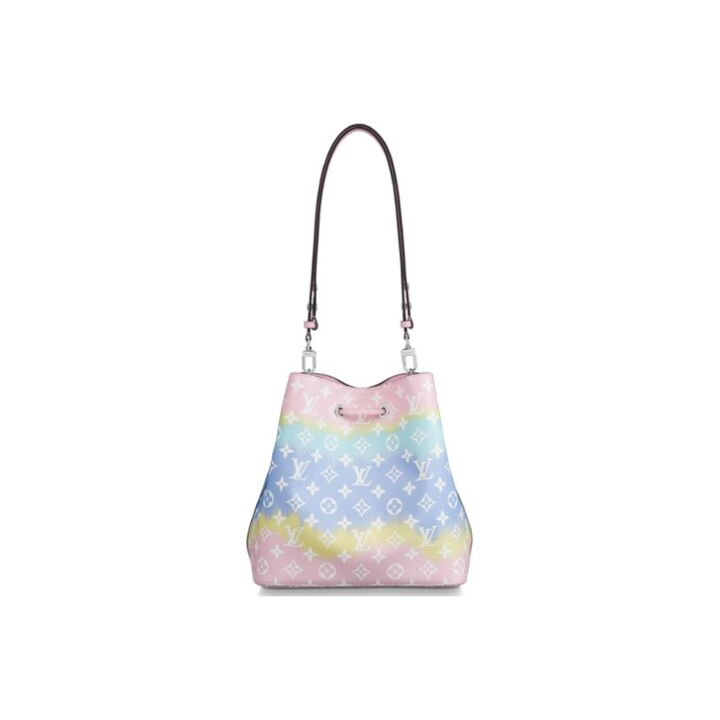 LOUIS VUITTON Neo系列 彩虹拼色老花印花水桶包手提单肩斜挎包 中号 女款 粉色