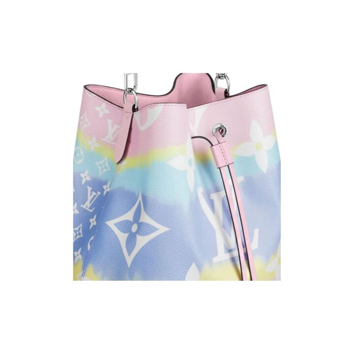 LOUIS VUITTON Neo系列 彩虹拼色老花印花水桶包手提单肩斜挎包 中号 女款 粉色