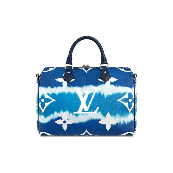LOUIS VUITTON Speedy 30 Bandouliere 枕头包 白色老花印花 手提单肩斜挎包 女款 扎染工艺单肩斜挎包 蓝色
