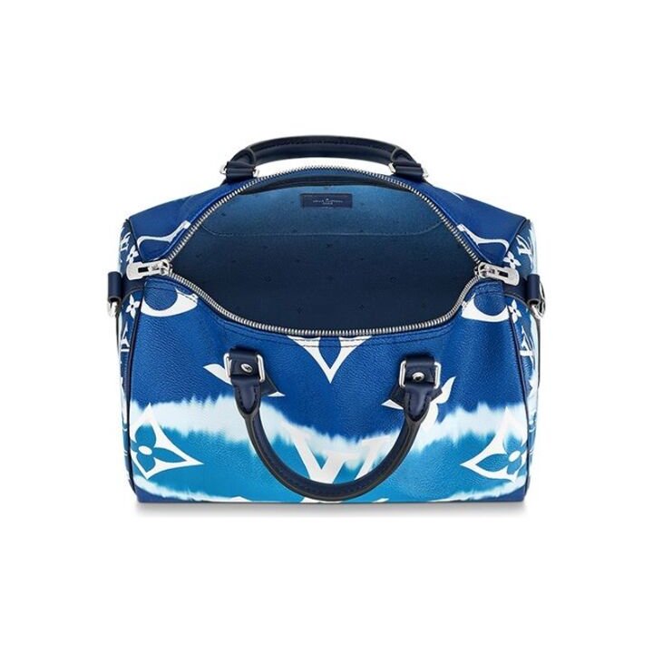 LOUIS VUITTON Speedy 30 Bandouliere 枕头包 白色老花印花 手提单肩斜挎包 女款 扎染工艺单肩斜挎包 蓝色