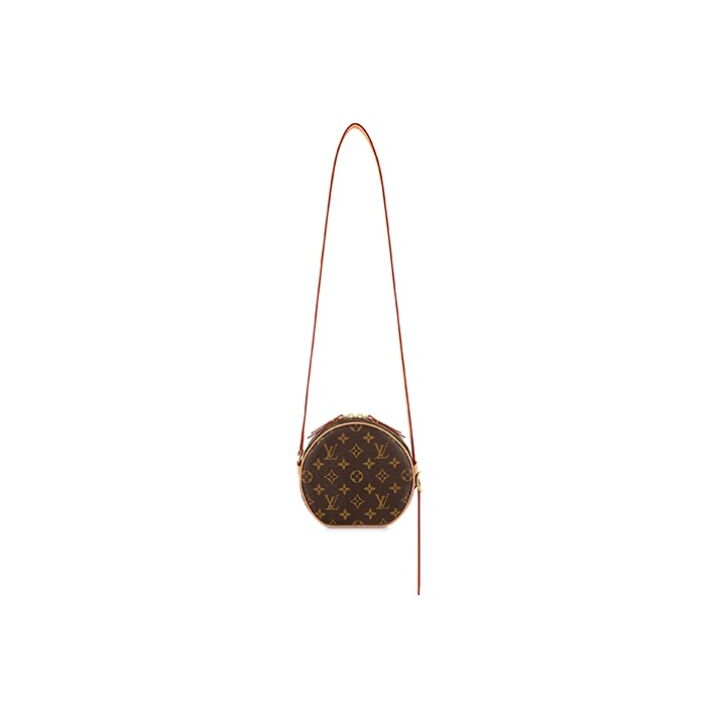 LOUIS VUITTON Boite Chapeau Souple系列 PM 经典老花满印拉链开合 涂层帆布拼牛皮 单肩斜挎包 小号 女款 棕色