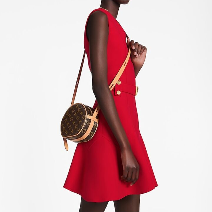 LOUIS VUITTON Boite Chapeau Souple系列 PM 经典老花满印拉链开合 涂层帆布拼牛皮 单肩斜挎包 小号 女款 棕色