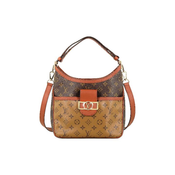 LOUIS VUITTON Hobo Dauphine PM 达芙妮 腋下包 拼皮 经典老花 小牛皮 小号 手提单肩斜挎包 女款 棕褐色/焦糖色