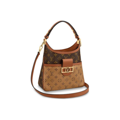 LOUIS VUITTON Hobo Dauphine PM 达芙妮 腋下包 拼皮 经典老花 小牛皮 小号 手提单肩斜挎包 女款 棕褐色/焦糖色