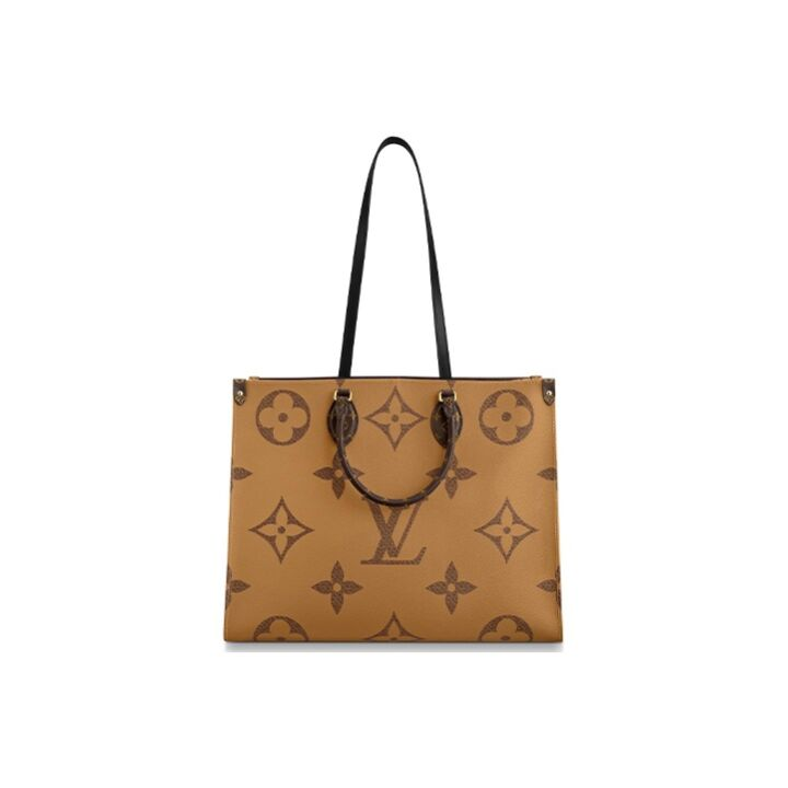LOUIS VUITTON ONTHEGO GM#黑色肩带#经典老花满印 涂层帆布 托特包Tote包购物袋单肩手提包 大号 女款 棕色/焦糖色