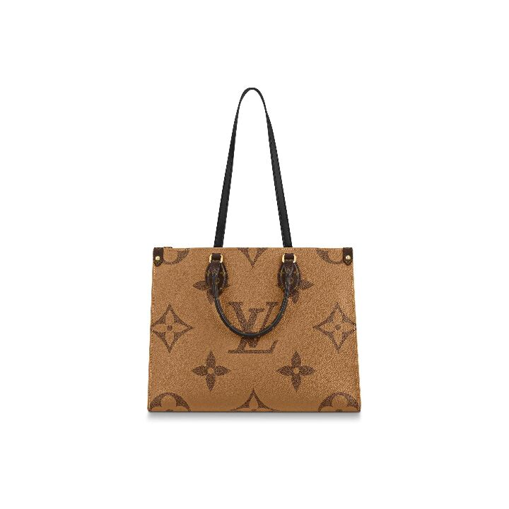 LOUIS VUITTON ONTHEGO MM 经典老花 涂层帆布 托特包Tote包购物袋手提单肩包 中号 女款 棕色/焦糖色拼色 #黑色肩带#