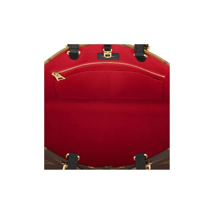 LOUIS VUITTON ONTHEGO MM 经典老花 涂层帆布 托特包Tote包购物袋手提单肩包 中号 女款 棕色/焦糖色拼色 #黑色肩带#