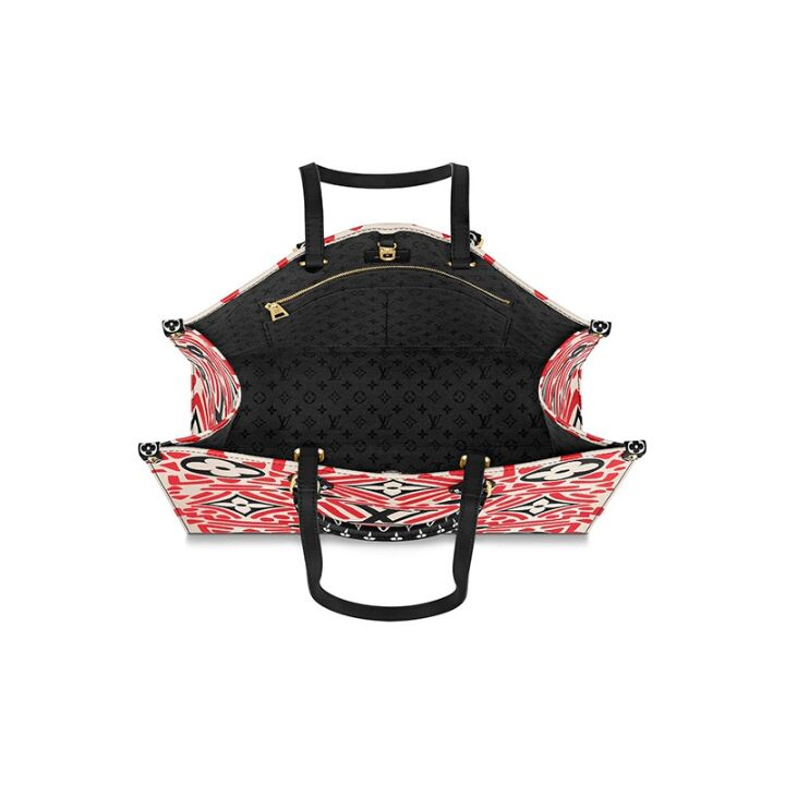 LOUIS VUITTON OnTheGo托特包 牛皮 老花印花 手提单肩包 大号 女款 奶白/红色