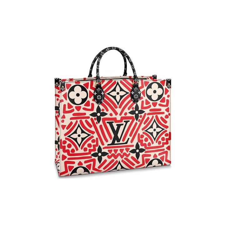 LOUIS VUITTON OnTheGo托特包 牛皮 老花印花 手提单肩包 大号 女款 奶白/红色
