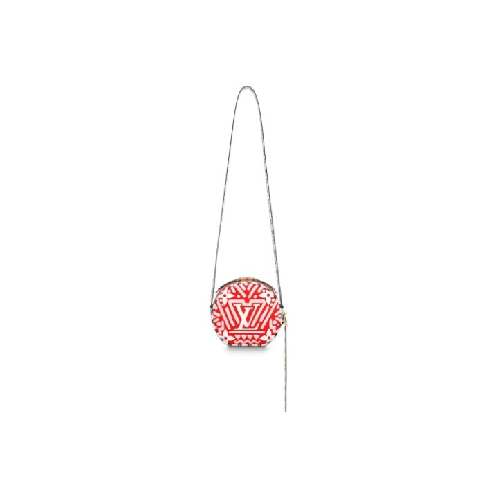 OUIS VUITTON  Petite Boite Chapeau 老花印花 涂层帆布拼牛皮革 单肩斜挎手提包 小号 女款 红色