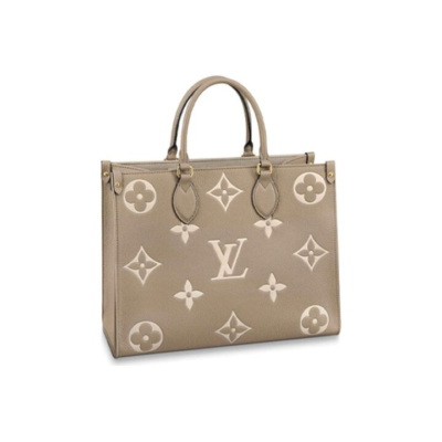 LOUIS VUITTON ONTHEGO 老花压纹 粒面牛皮革 托特包Tote包购物袋单肩手提包 中号 女款 灰褐色