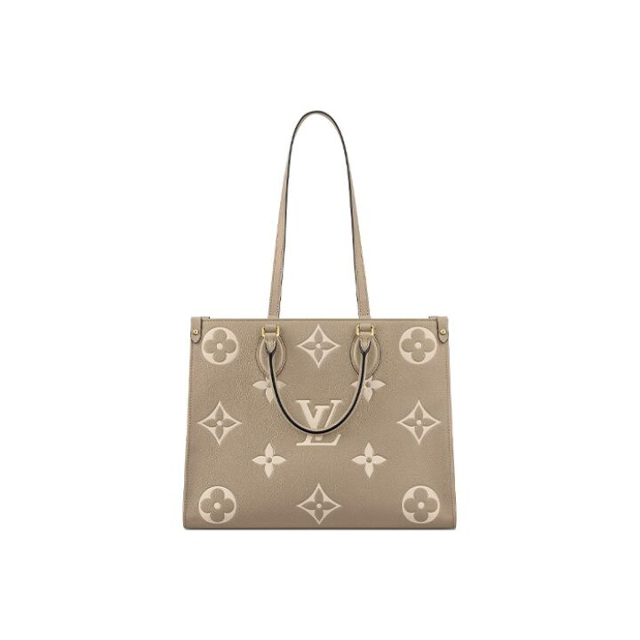 LOUIS VUITTON ONTHEGO 老花压纹 粒面牛皮革 托特包Tote包购物袋单肩手提包 中号 女款 灰褐色