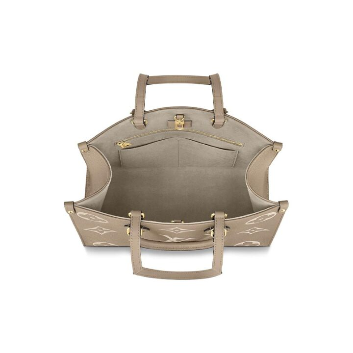 LOUIS VUITTON ONTHEGO 老花压纹 粒面牛皮革 托特包Tote包购物袋单肩手提包 中号 女款 灰褐色