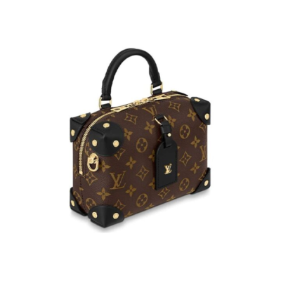 LOUIS VUITTON PETITE MALLE Souple 经典老花时尚复古优雅链条 涂层帆布铆接皮革边角拼皮革名牌 手提单肩斜挎包 女款 棕色/黑色