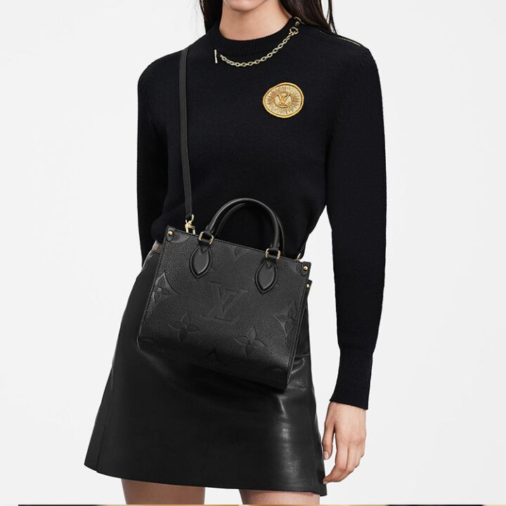 LOUIS VUITTON ONTHEGO 老花压纹 牛皮 托特包Tote包购物袋单肩斜挎手提包 小号 女款 黑色