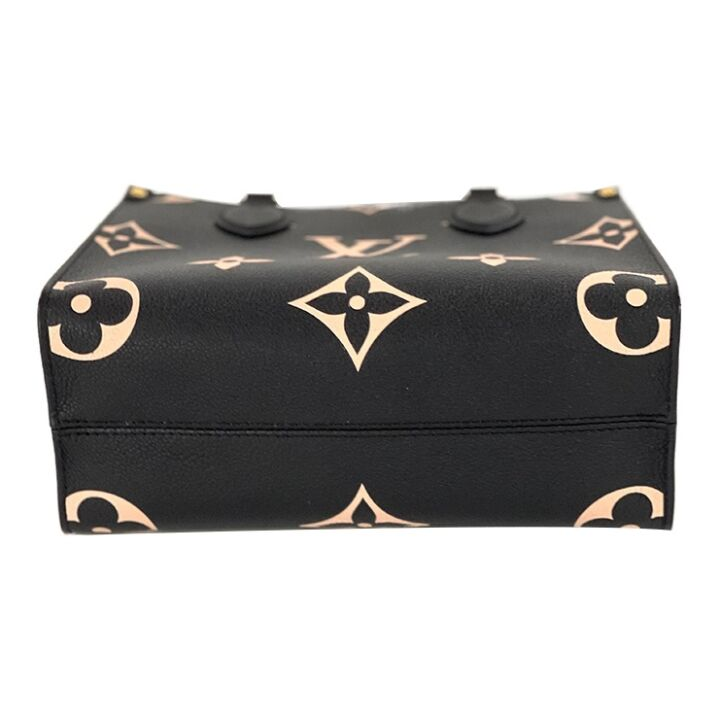LOUIS VUITTON ONTHEGO 经典老花满印 压花粒面牛皮 托特包Tote包购物袋单肩手提包 小号 女款 黑色/米色