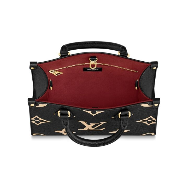 LOUIS VUITTON ONTHEGO 经典老花满印 压花粒面牛皮 托特包Tote包购物袋单肩手提包 小号 女款 黑色/米色