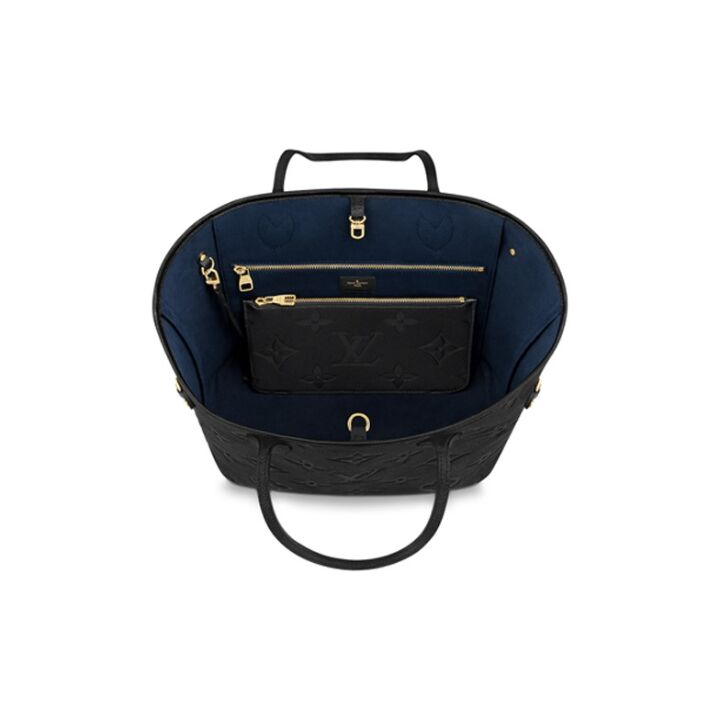 LOUIS VUITTON NEVERFULL MM Empreinte老花 牛皮软压纹皮革 托特包Tote包购物袋子母包手提单肩包 中号 女款 黑色