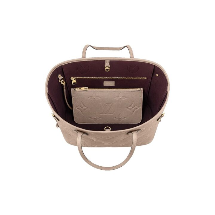 LOUIS VUITTON NEVERFULL 老花 压纹牛皮革 托特包Tote包购物袋子母包手提单肩包 中号 女款 米色