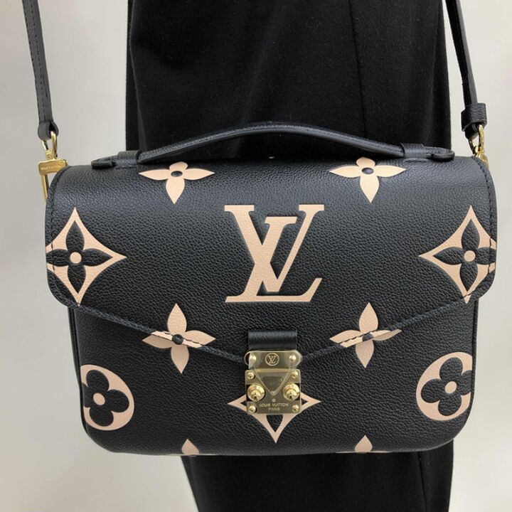 LOUIS VUITTON Pochette Metis 金色五金字母Logo 牛皮 邮差包手提包单肩包斜挎包 女款 黑色/米色