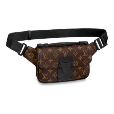 LOUIS VUITTON S LOCK SLING 经典老花S形磁吸锁扣 涂层帆布拼皮革饰边 单肩包胸包腰包 常规 男款 棕色/黑色