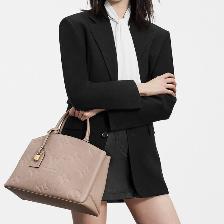 LOUIS VUITTON GRAND PALAIS 双色压纹经典老花 粒面牛皮 手提包 女款 棕色