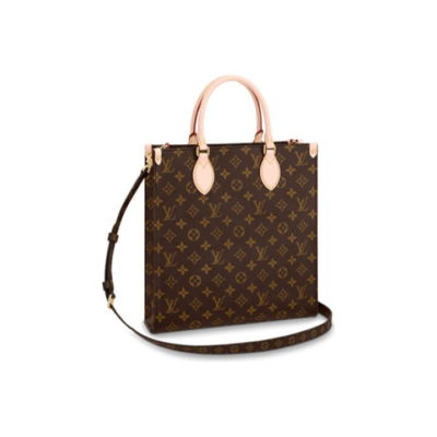 LOUIS VUITTON Sac Plat PM 经典老花 帆布涂层拼牛皮革饰边 手提单肩斜挎包 中号 女款 深棕色