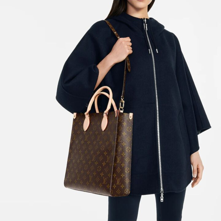 LOUIS VUITTON Sac Plat PM 经典老花 帆布涂层拼牛皮革饰边 手提单肩斜挎包 中号 女款 深棕色