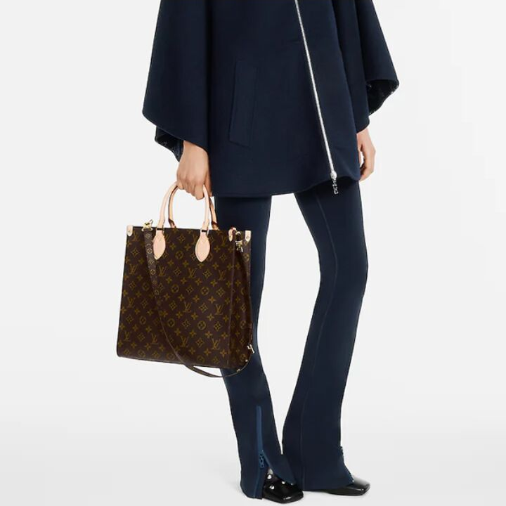 LOUIS VUITTON Sac Plat PM 经典老花 帆布涂层拼牛皮革饰边 手提单肩斜挎包 中号 女款 深棕色