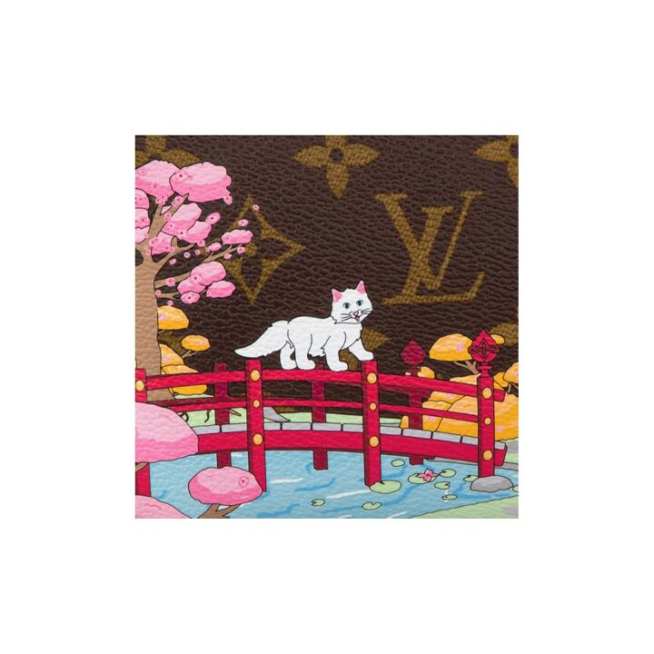 LOUIS VUITTON Pochette Accessories樱花猫咪印花小麻将 涂层帆布 链条包单肩手提包 迷你 女款 棕色