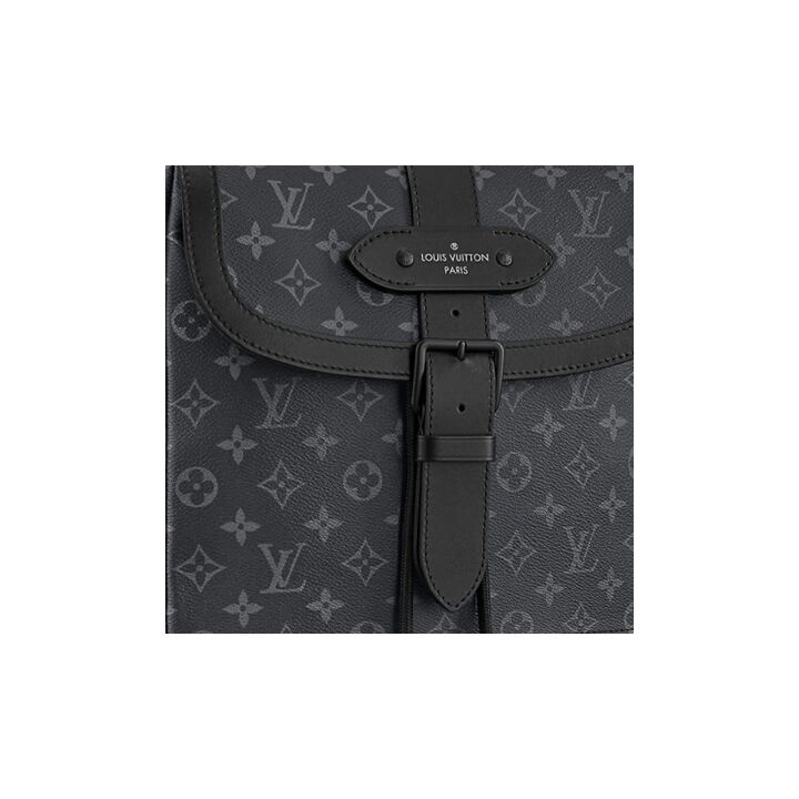 LOUIS VUITTON Saumur 经典老花标志性搭扣肩带 涂层帆布拼牛皮革饰边 书包背包双肩包 男款 黑色