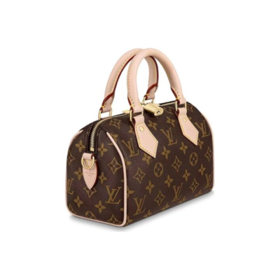 LOUIS VUITTON Speedy 20 可拆卸不可调节肩带 经典老花刺绣Logo肩带 帆布拼皮 手提斜挎单肩包 女款 桃红色