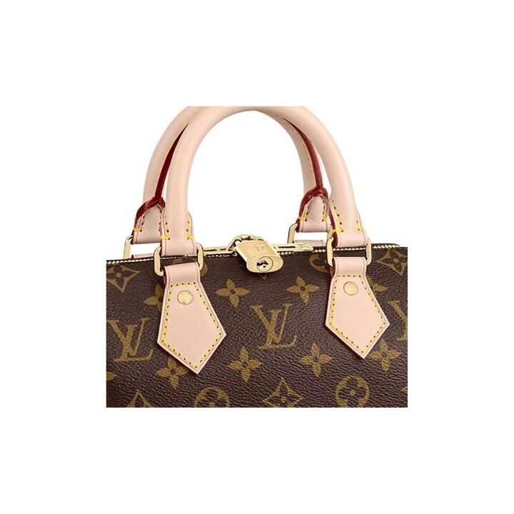 LOUIS VUITTON Speedy 20 可拆卸不可调节肩带 经典老花刺绣Logo肩带 帆布拼皮 手提斜挎单肩包 女款 桃红色