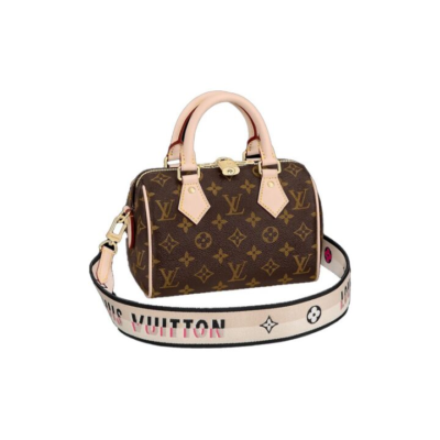 LOUIS VUITTON Speedy 系列 20 可拆卸不可调节肩带 经典老花满印刺绣Logo肩带 帆布拼皮 手提包斜挎包单肩包 女款 黑色