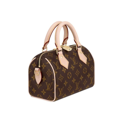 LOUIS VUITTON Speedy 系列 20 可拆卸不可调节肩带 经典老花满印刺绣Logo肩带 帆布拼皮 手提包斜挎包单肩包 女款 黑色