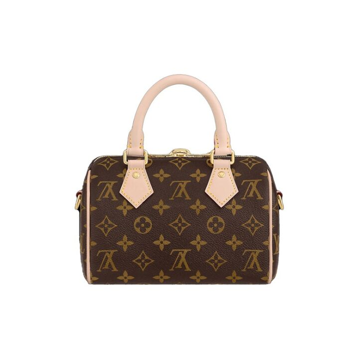 LOUIS VUITTON Speedy 系列 20 可拆卸不可调节肩带 经典老花满印刺绣Logo肩带 帆布拼皮 手提包斜挎包单肩包 女款 黑色