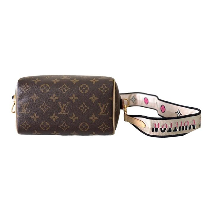 LOUIS VUITTON Speedy 系列 20 可拆卸不可调节肩带 经典老花满印刺绣Logo肩带 帆布拼皮 手提包斜挎包单肩包 女款 黑色