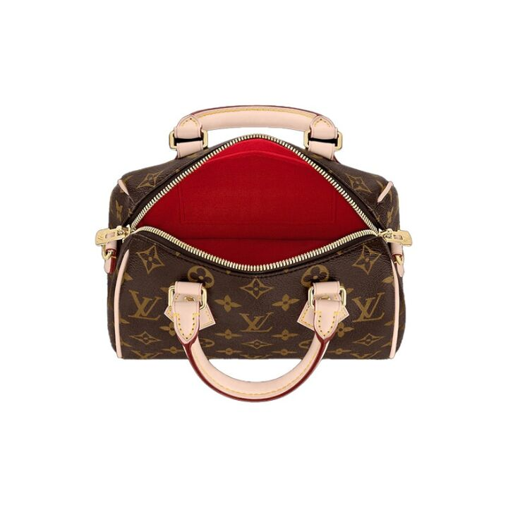 LOUIS VUITTON Speedy 系列 20 可拆卸不可调节肩带 经典老花满印刺绣Logo肩带 帆布拼皮 手提包斜挎包单肩包 女款 黑色