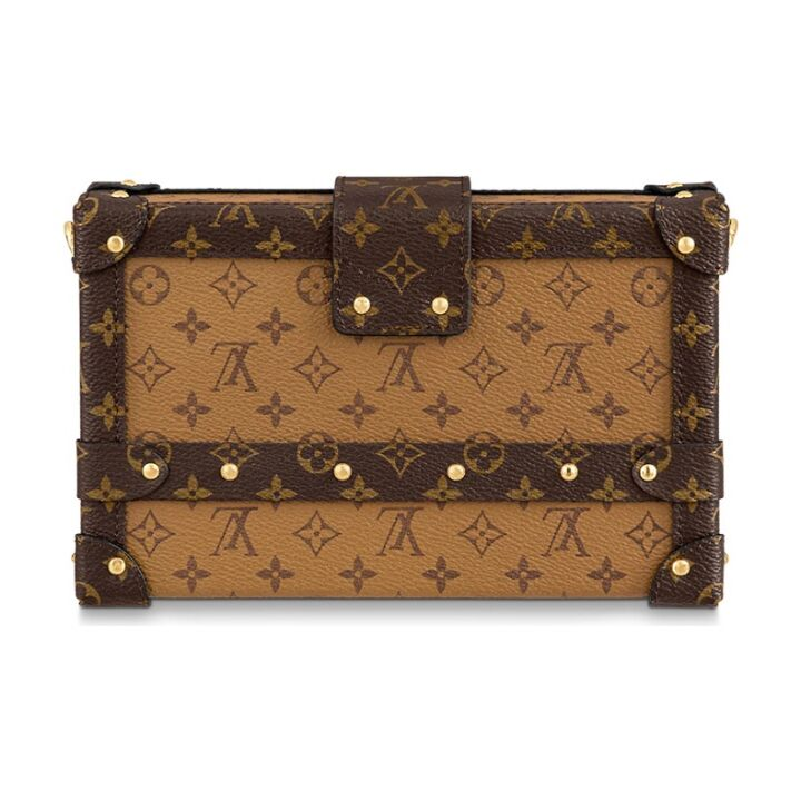 LOUIS VUITTON PETITE MALLE 经典老花满印金扣 涂层帆布 盒子包手拿斜挎单肩包 女款 浅棕色