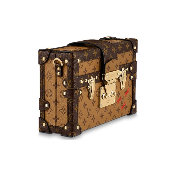LOUIS VUITTON PETITE MALLE 经典老花满印金扣 涂层帆布 盒子包手拿斜挎单肩包 女款 浅棕色