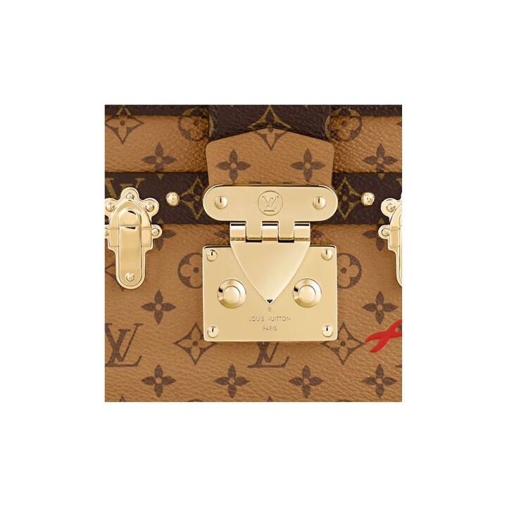 LOUIS VUITTON PETITE MALLE 经典老花满印金扣 涂层帆布 盒子包手拿斜挎单肩包 女款 浅棕色