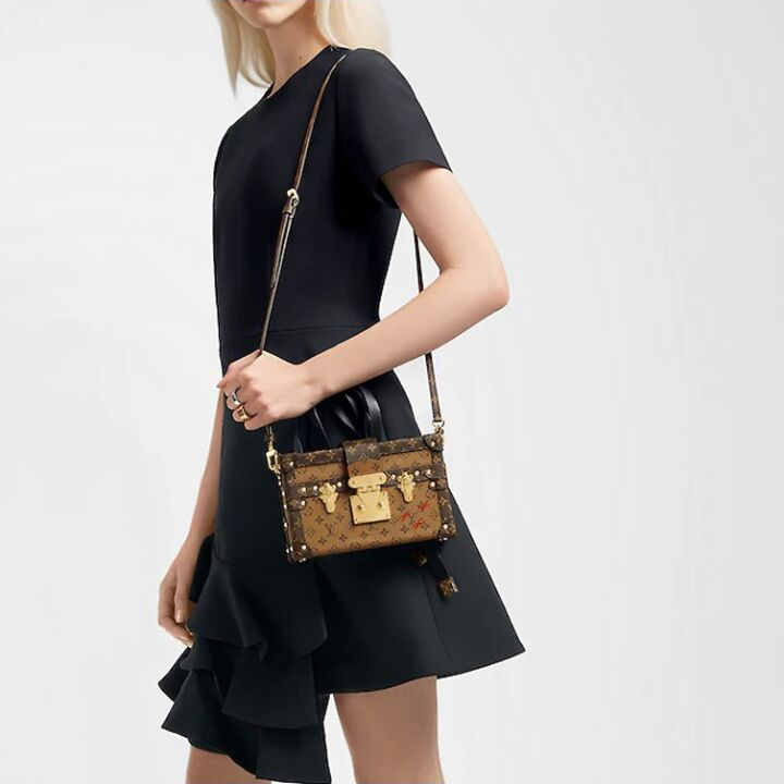 LOUIS VUITTON PETITE MALLE 经典老花满印金扣 涂层帆布 盒子包手拿斜挎单肩包 女款 浅棕色