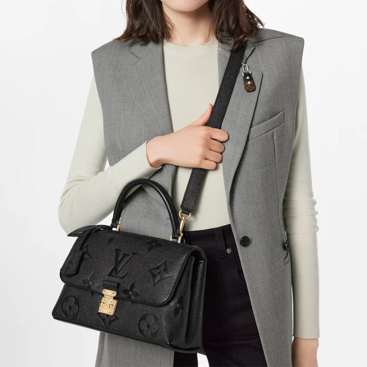 LOUIS VUITTON Madeleine系列 可拆卸调节肩带压纹粒面牛皮革单肩斜挎手提包 中号 女款 黑色