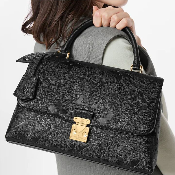 LOUIS VUITTON Madeleine系列 可拆卸调节肩带压纹粒面牛皮革单肩斜挎手提包 中号 女款 黑色