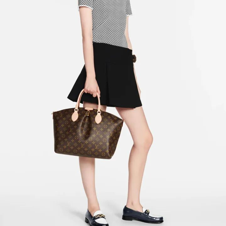 LOUIS VUITTON Boetie系列 托特包 经典老花帆布涂层 可拆卸可调节肩带 单肩斜挎手提包 中号 女款 棕色