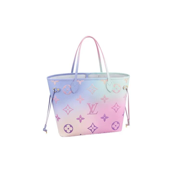 LOUIS VUITTON NEVERFULL MM经典老花图案 涂层帆布 托特包Tote包购物袋子母包单肩手提包 中号 女款 渐变渲染粉色