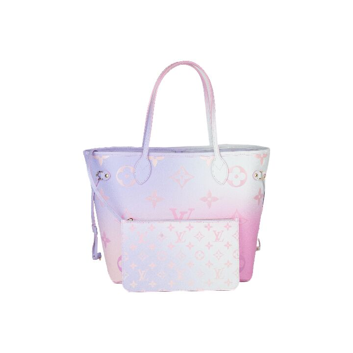 LOUIS VUITTON NEVERFULL MM经典老花图案 涂层帆布 托特包Tote包购物袋子母包单肩手提包 中号 女款 渐变渲染粉色